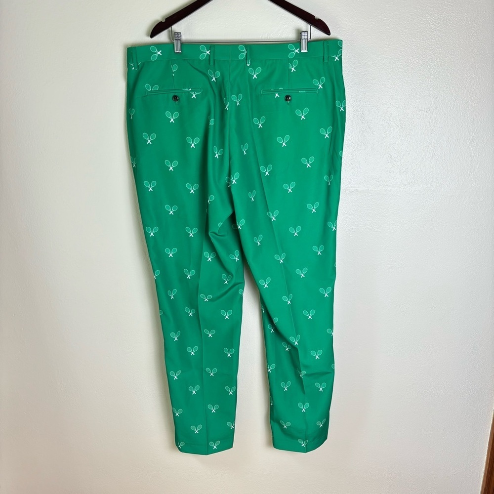 NWT Shinesty Golf Pants Green & White Tennis Racket Print Mens Sz 42 X 35 - Picture 2 of 5